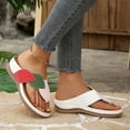 thumbnail image 5 of Rokment Women's Orthopedic Wedge Walking Flip Flops Boho Beach Vintage Casual Color Block Leather Arch Support Platform Chunky High Heel Dress Slippers Backless Sandals White Size 7, 5 of 7
