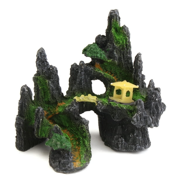House Mountain Aquarium Tree View Cave Bridge Fish Tank Ornament Decoration Walmart Com Walmart Com