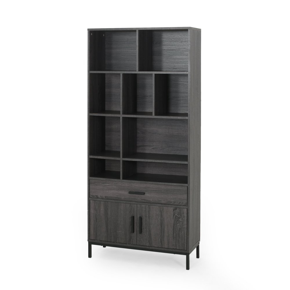 Yelianny Contemporary Faux Wood Cube Unit Bookcase, Dark Gray and Black