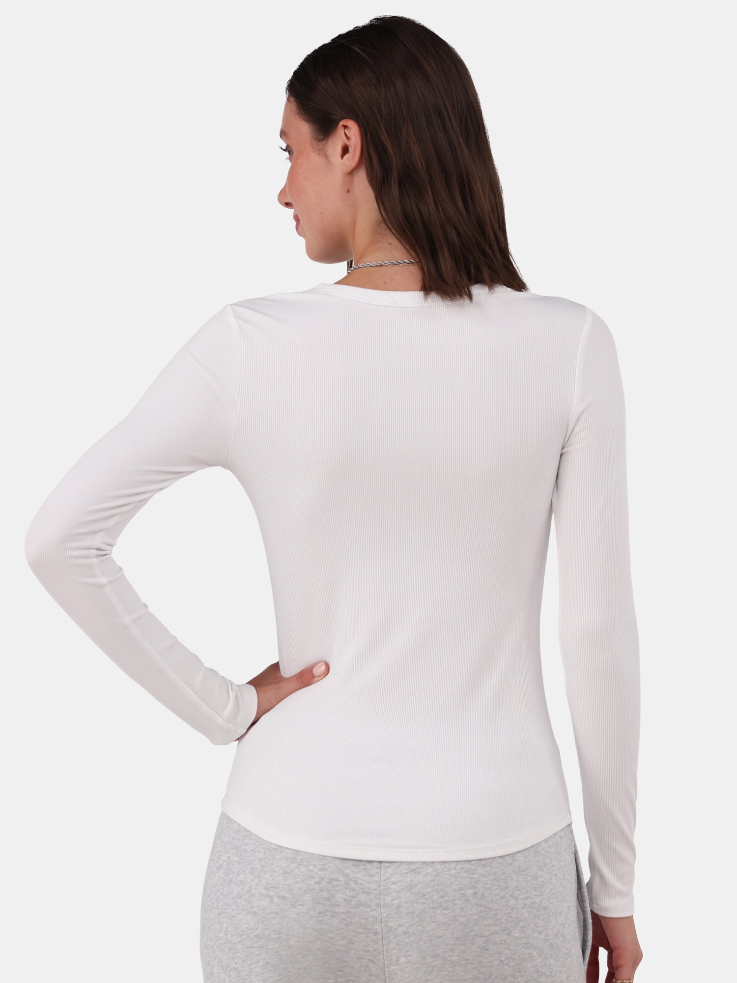 No Boundaries Ribbed Crewneck Tee with Long Sleeves, 1 or 2-Pack, Women's & Women's Plus XXS-XXL