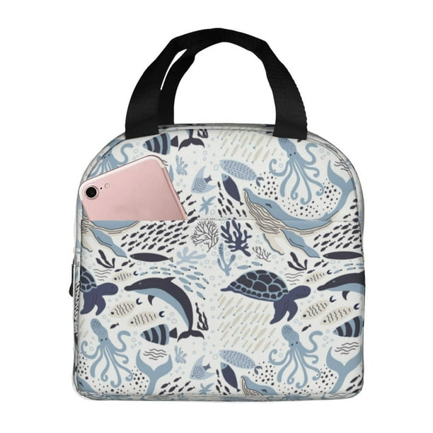 Easygdp Sea Animal Bolsa Térmica Premium - Tela Oxford Impermeable, Gran Capacidad, Bolsillo Frontal, Unisex para Trabajo, Escuela, Actividades al Aire Libre y Picnics