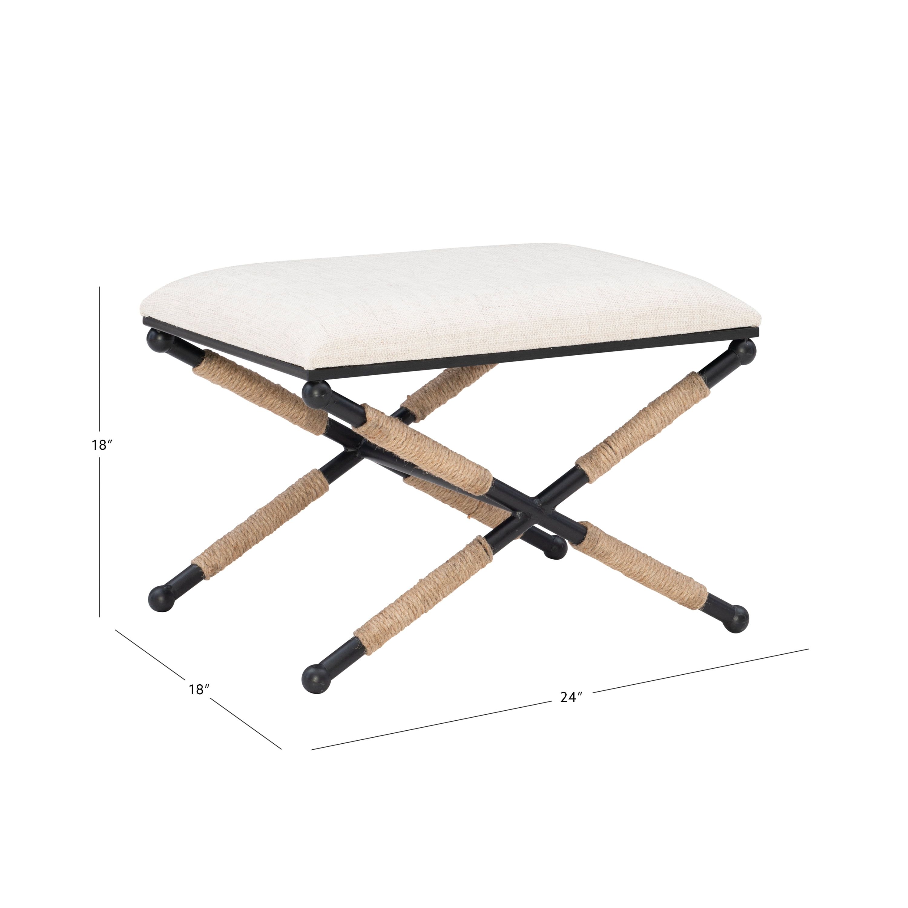 Linon Brewster Boho Backless Campaign Accent Stool, Black/Neutral