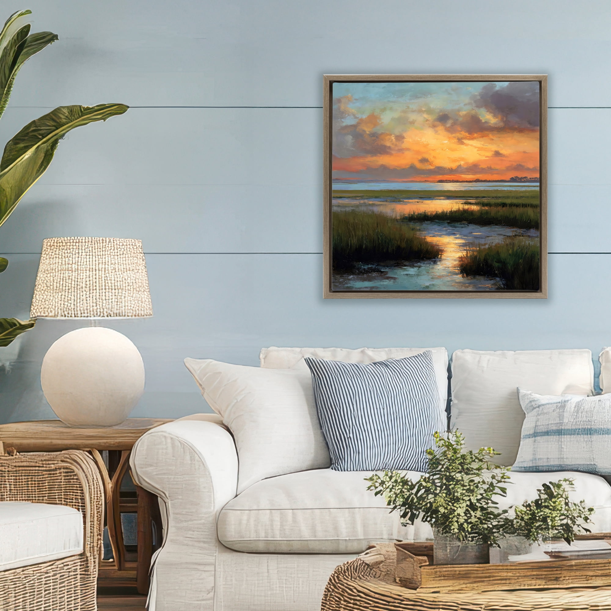Stupell Industries Evening Marshland Glow Brown Framed Floater Canvas Wall Art, design by Petal Prints Design