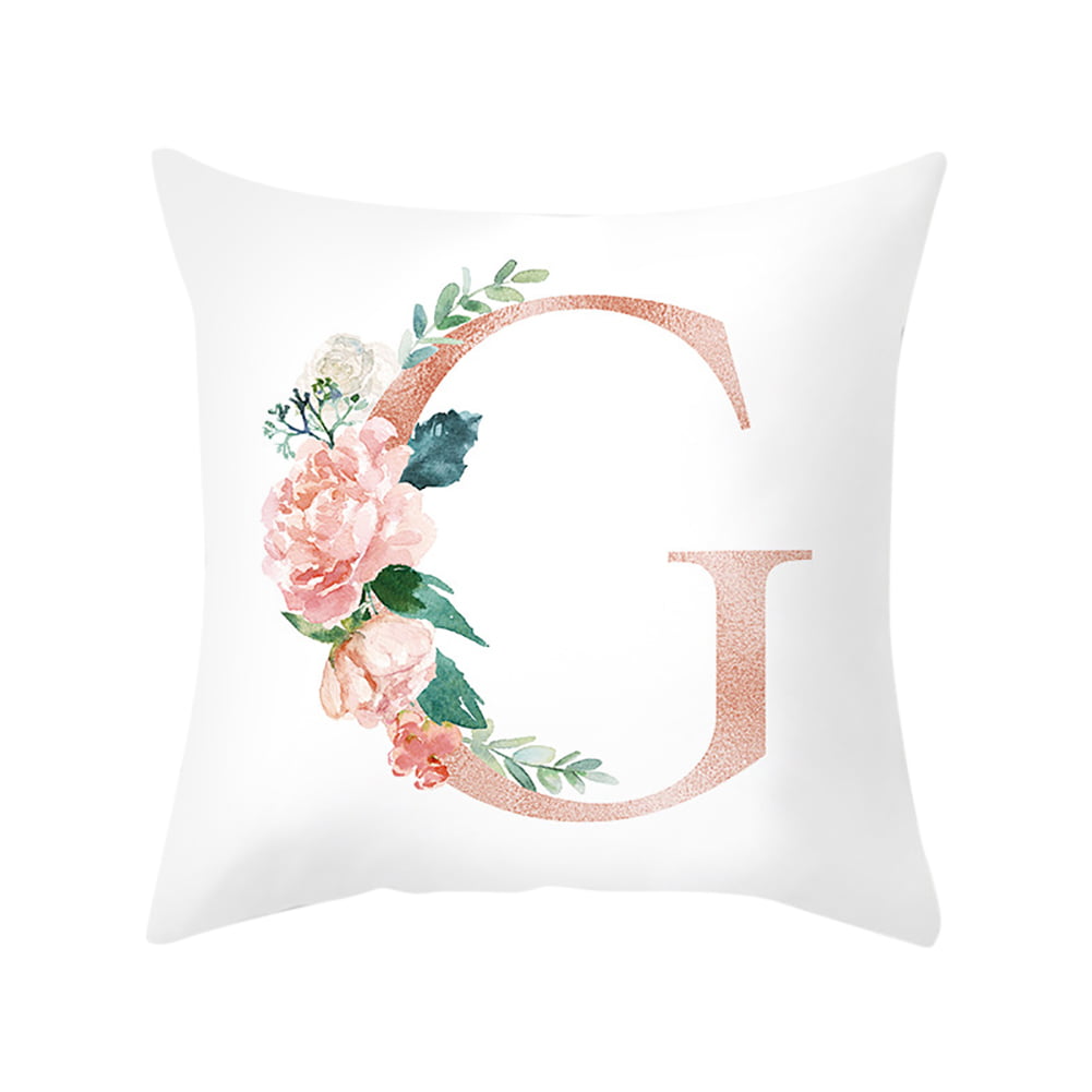 Pink Floral A-Z Letter Cushion Covers Pillow Case Throw Sofa Bed Car Home Decors 