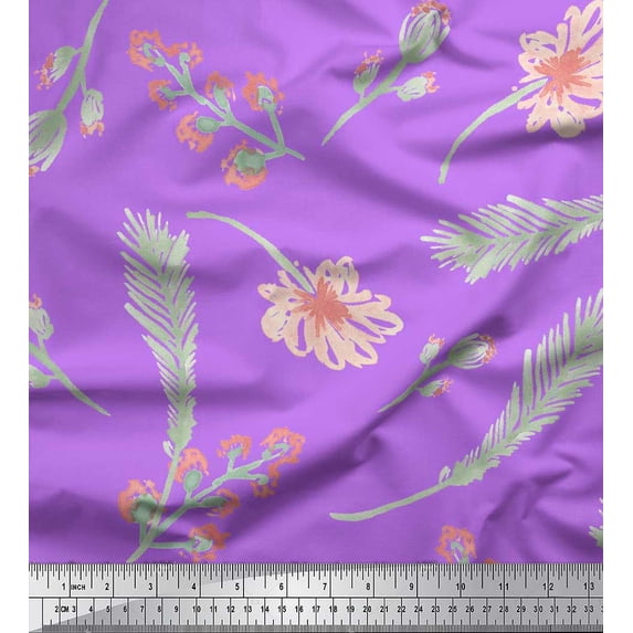 Soimoi Cotton Jersey Fabric Flower & Palm Leaves Watercolor Fabric Prints By Yard 58 Inch Wide