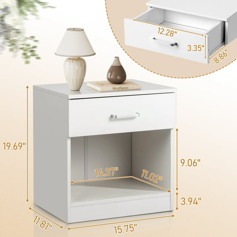 Zimtown White Pair of Night Stands, 15mm Density Board, 1 Drawer