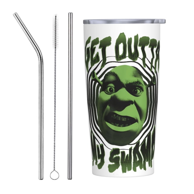 Vaso Shrek de 20 oz, taza de viaje para automóvil con aislamiento al vacío de acero inoxidable, taza con pajita para bebidas calientes, té helado, café