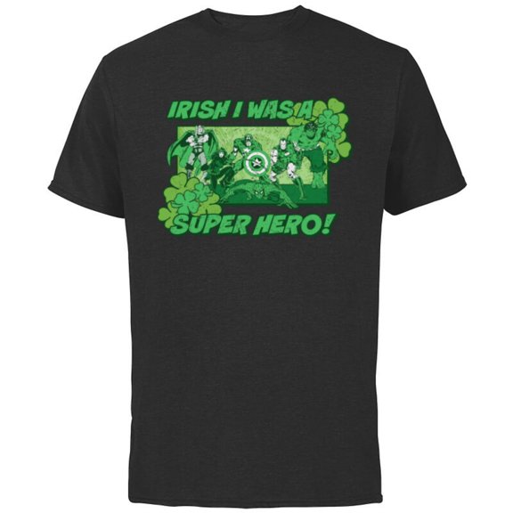 Marvel Avengers Irish I Was a Super Hero St. Patrick’s Day - Short Sleeve Cotton T-Shirt for Adults - Customized-Black