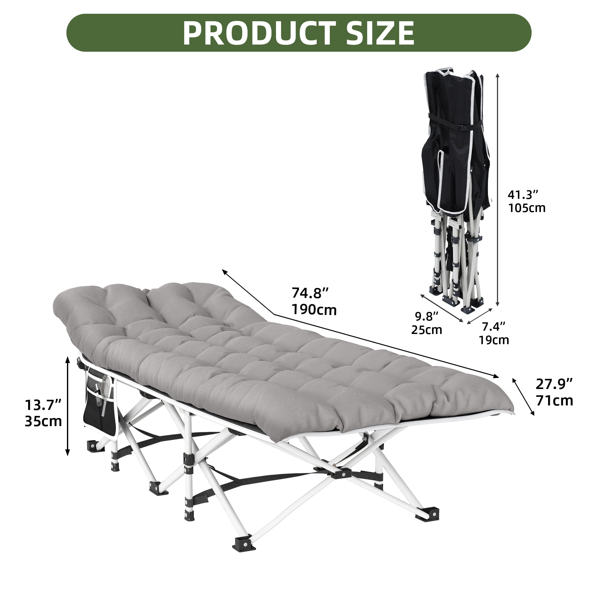 Uforic Folding Camping Cot with Mattress & Carry Bag,  Oxford, 575 Lb Capacity for Travel, Gray