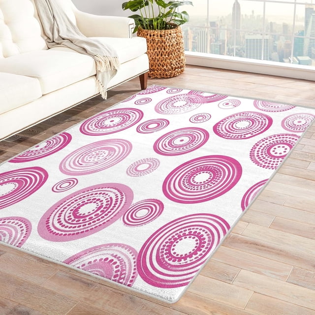 Polka Dot Rugs for Living Room Bedroom Entryway - Pink Rug 2x3 - Girl Carpet for Home Decor - Washable Non Slip Patterned Indoor Small Area Rug - Soft & Low Pile (ZJ&484)