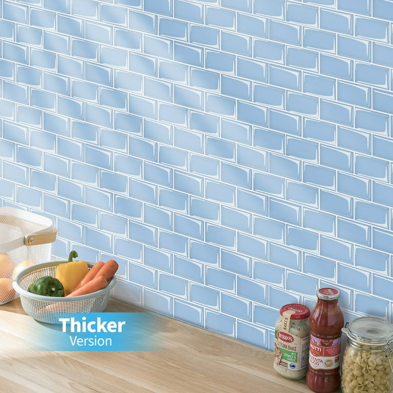 Art3d Subway Tiles Peel and Stick Backsplash, Stick on Tiles Kitchen Backsplash for Blue(10 tiles, Thicker Version), Size: 12 inch x 12 inch