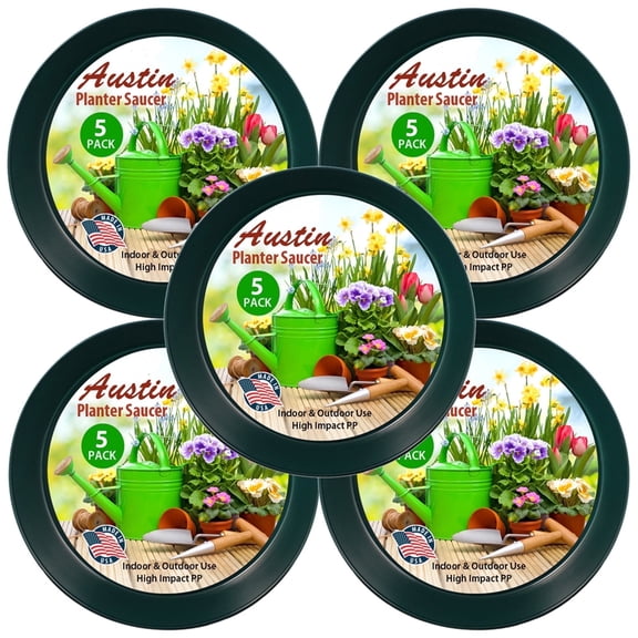 Austin Planter 3 inch(2.5 inch Base) Plant Saucer Hunter Green Colored (5 Pack) - Polypropylene - Indoor/Outdoor -Made in USA