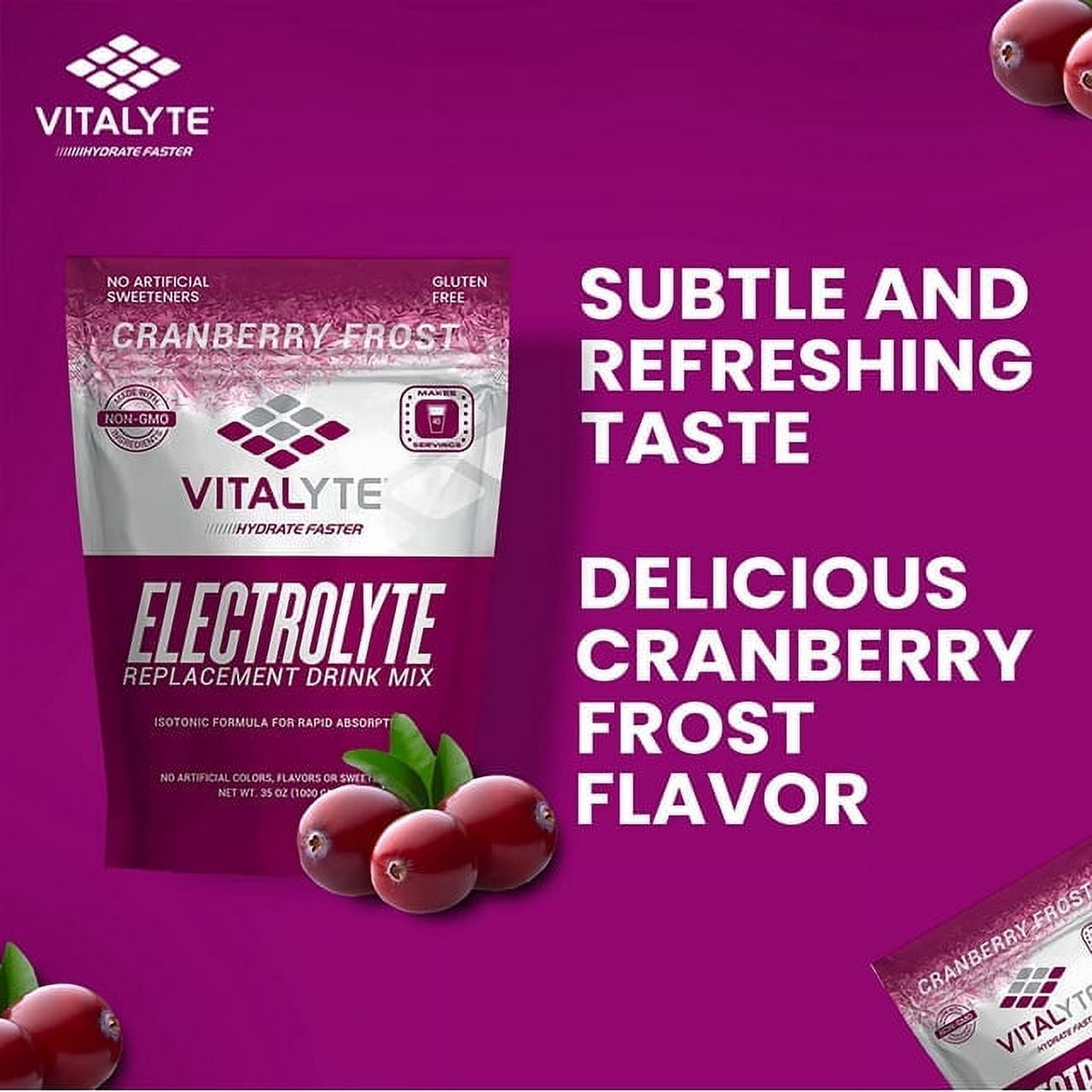 Vitalyte Cranberry Frost Electrolyte Powder Mix, Isotonic Hydration, 160 Servings (4-Pack, 35 oz each)