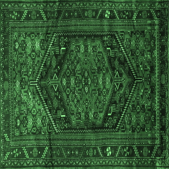 Ahgly Company Indoor Square Persian Emerald Green Traditional Area Rugs, 7' Square
