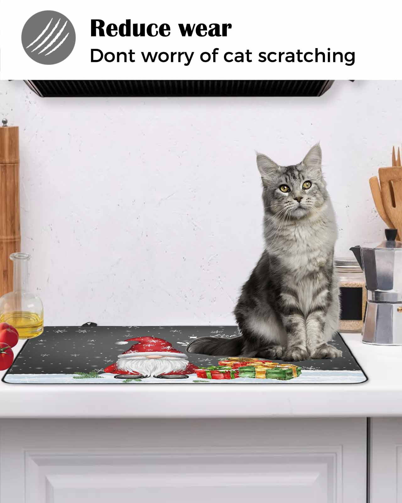 Large Induction Cooktop Protector Mat Black Christmas Gnomes Stove Top Covers for Electric Stove, Xmas Tree Balls Snowflake Decorative Stove Burner Cover Mats, Glass Top Stove Cover