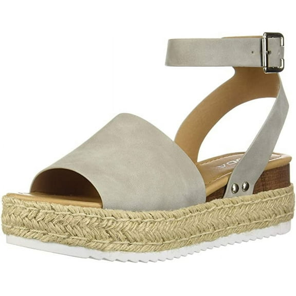Soda Topic Gray Espadrilles Flatform Wedge Ankle Strap Open Toe Sandals (5.5, Gray Nubuck)