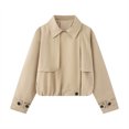 thumbnail image 4 of Vynhevius Women Jacket Solid Lapel Button Cropped Long Sleeve Casual Outerwear Top, 4 of 7