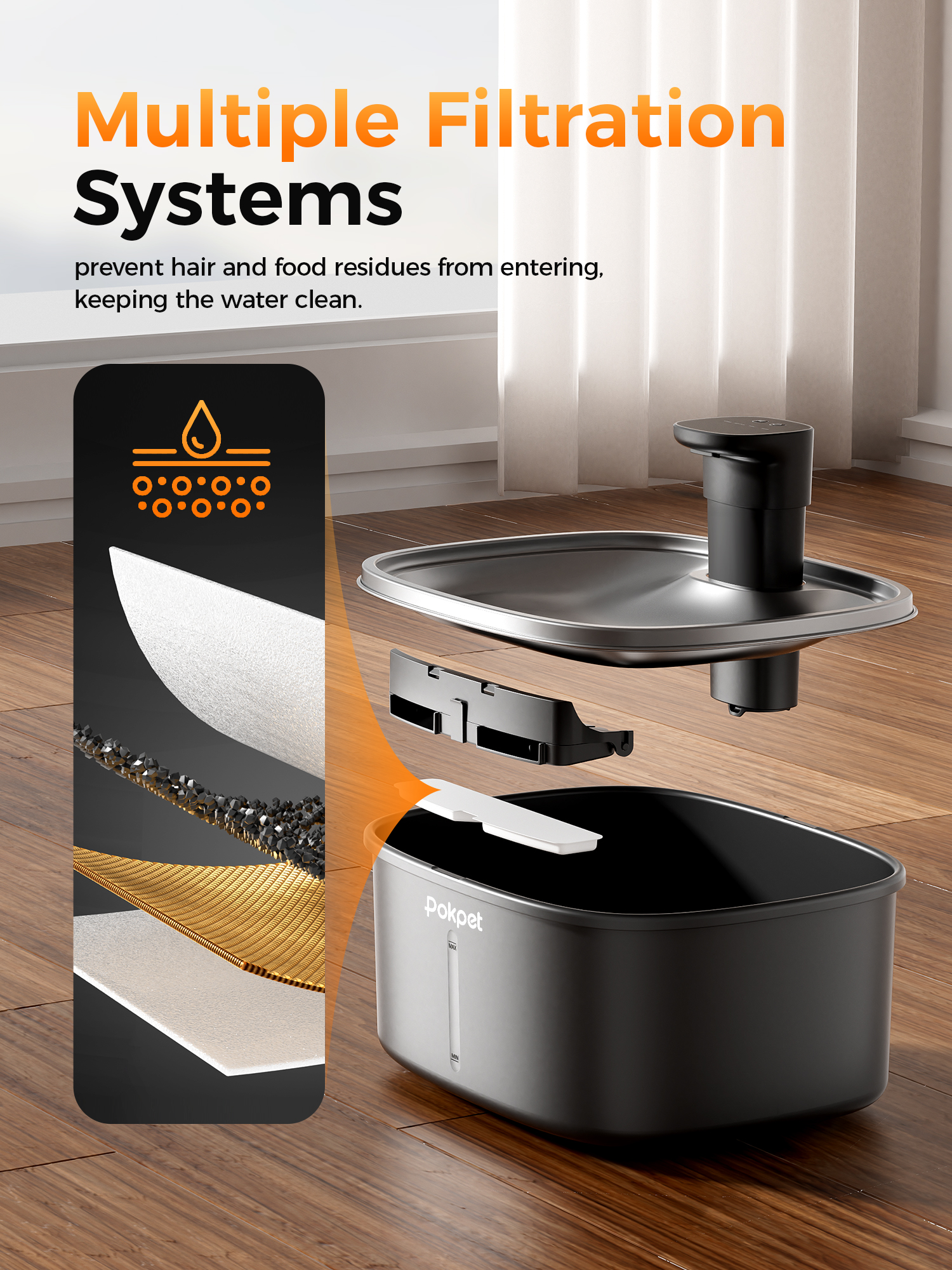 2.64 Gallon Large Capacity Automatic Dog Cat Water Fountain, Black