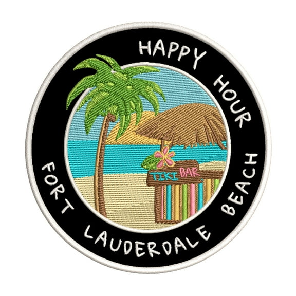 Happy Hour! Fort Lauderdale Beach, Florida 3.5 Inch Iron Or Sew On Embroidered Fabric Badge Patch Ocean Beach, Salt Life Iconic Series