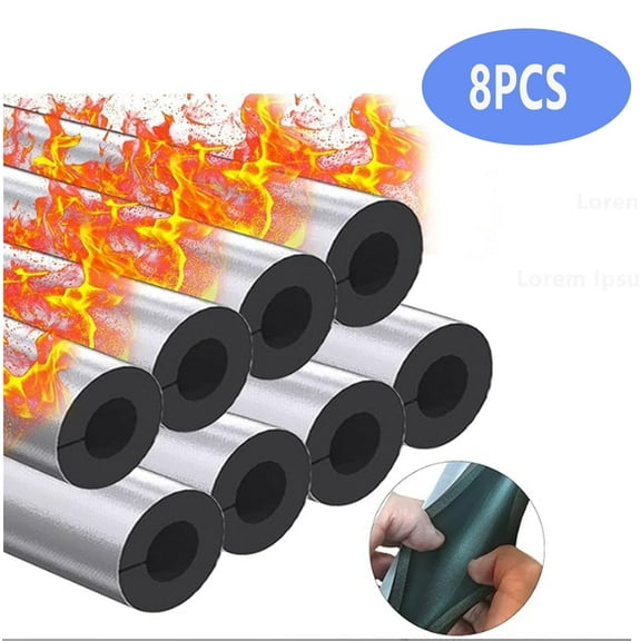 8 Pack Pipe Insulation Foam Tube, 3/4'' Self Adhesive Pre Slit Foam Pipe Covers ,Aluminum Foil for Spigot, Water Heater Pipes Freeze Protection