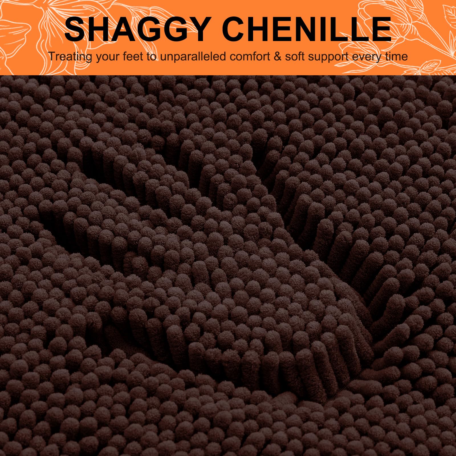 Smiry Bathroom Rugs Sets 2 Piece, Soft Absorbent Chenille Bath Rug Set, Non Slip Machine Washable Shaggy Bath Mats for Tub, Shower, and Floor (30x20+24x16, Brown)