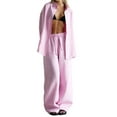thumbnail image 2 of Women'S 2 Piece Sets-Linen Long Sleeve Shirts + Wide Leg Pants Vacation Outfits Matching Sets Pink L, 2 of 9