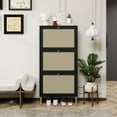 thumbnail image 2 of Hassch Modern Shoe Cabinet with 3 Rattan Flip Drawers, Freestanding Slim Shoes Storage Rack Organizer with Gold Metal Legs, 23.62"L x 9.25"W x 48.98"H, Black, 2 of 8