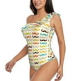 thumbnail image 2 of Haiem Colorful Mustache Women's One Piece Swimsuits Tummy Control One Shoulder Bathing Suits Ruffle Swimwear-Large, 2 of 8