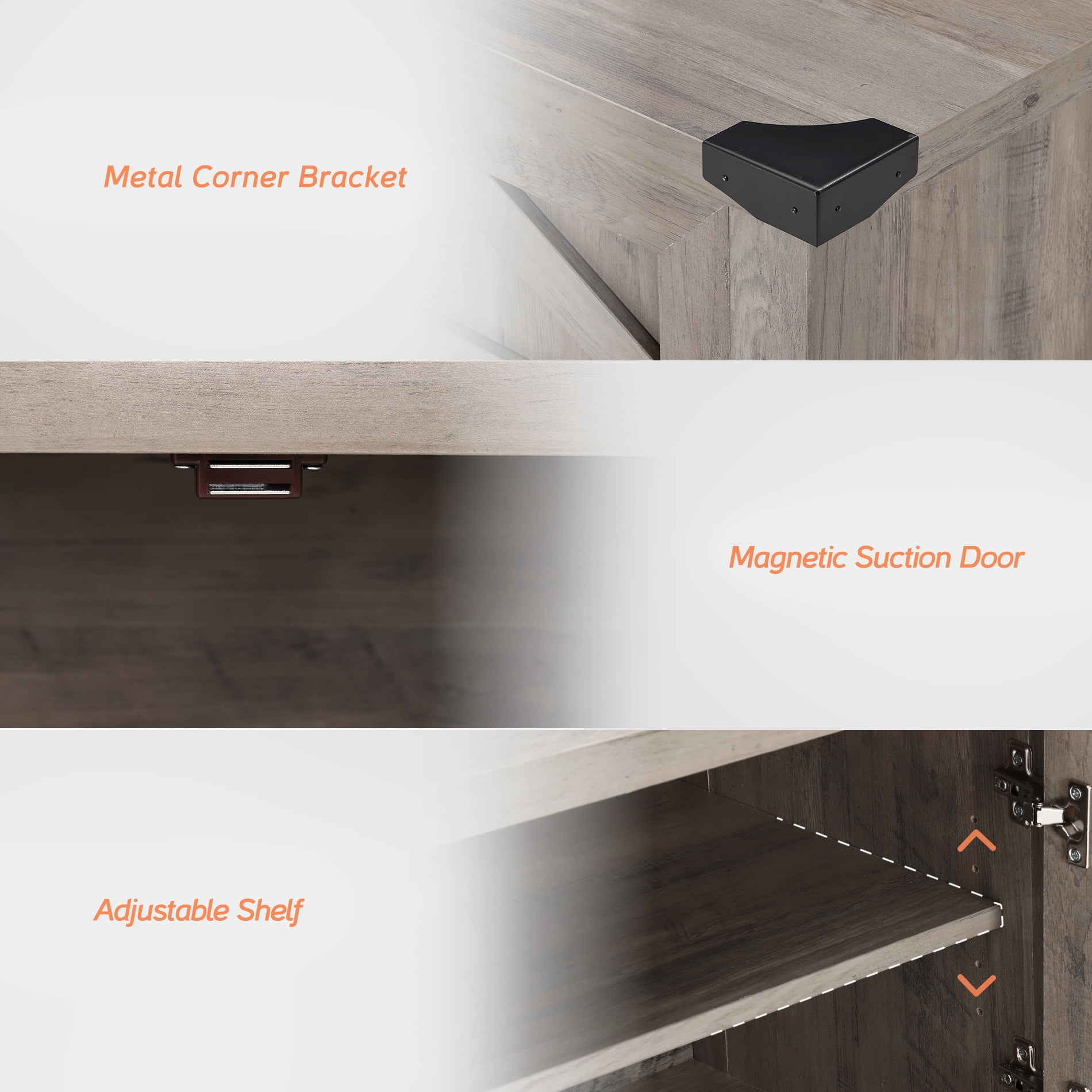Wampat Modern Farmhouse Buffet Cabinet, Wood Sideboard with Cabinet & Open Storage for Living Room