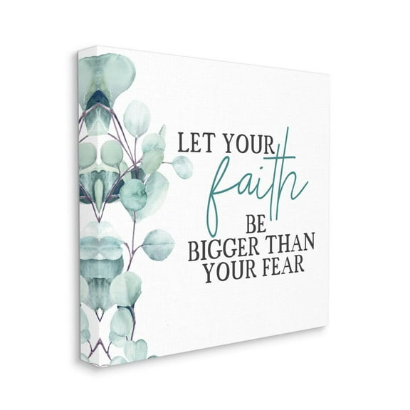 Faith Bigger Than Fear Spiritual Quote Plant Greenery Religious Gallery-Wrapped Canvas Print Wall Art, 17x17
