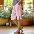 thumbnail image 2 of Shorts For Women Women's Fashionable Casual Slit With Pocket Cotton And Linen Large Size Loose Shorts, 2 of 5