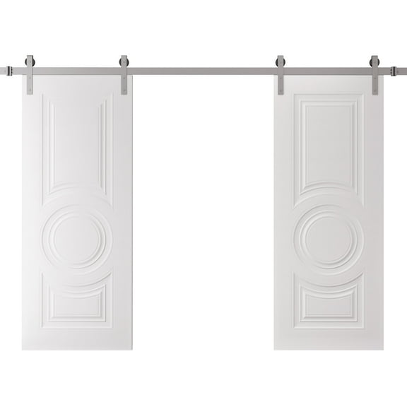 Double Barn Door 36 x 80 inches | SELECT 1089 White | 13FT Silver Rail Track Set | Solid Panel Interior Doors