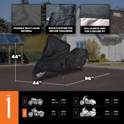 مقطورة Budge Sportsman، غطاء دراجة نارية مقاوم للماء، غطاء داخلي وخارجي عالي التحمل في جميع الأحوال الجوية، مقاس 1 للدراجات النارية الكبيرة، أسود