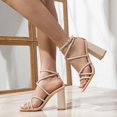 thumbnail image 3 of Pink Strappy Dress Sandals for Women Bridal Wedding 2026 Summer Fashion Leather Square Toe Chunky Block High Heels, 3 of 5