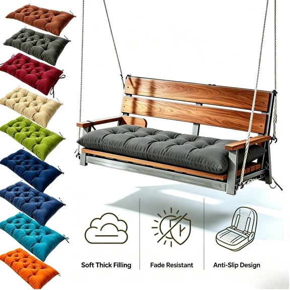 XIBUFE Outdoor Bench Cushion with Ties, Waterproof Patio Furniture Seat Pad, Replacement Chair Pillow for Wicker Loveseat, Porch Swing