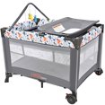thumbnail image 1 of Portable Baby Playard with Bassinet and Changing Table, Foldable Travel Playard Baby Playpen Crib Bed, Grey, 1 of 10