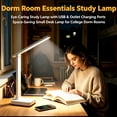 thumbnail image 2 of JOUALY Foldable LED Eye Caring Desk Lamp with 2 AC Outlets & 2 USB Charging Ports, Space Saving Table Lamp with Detachable Phone Holder, Power Strip Reading Light for Dorm Bedroom Home Office Study, 2 of 5
