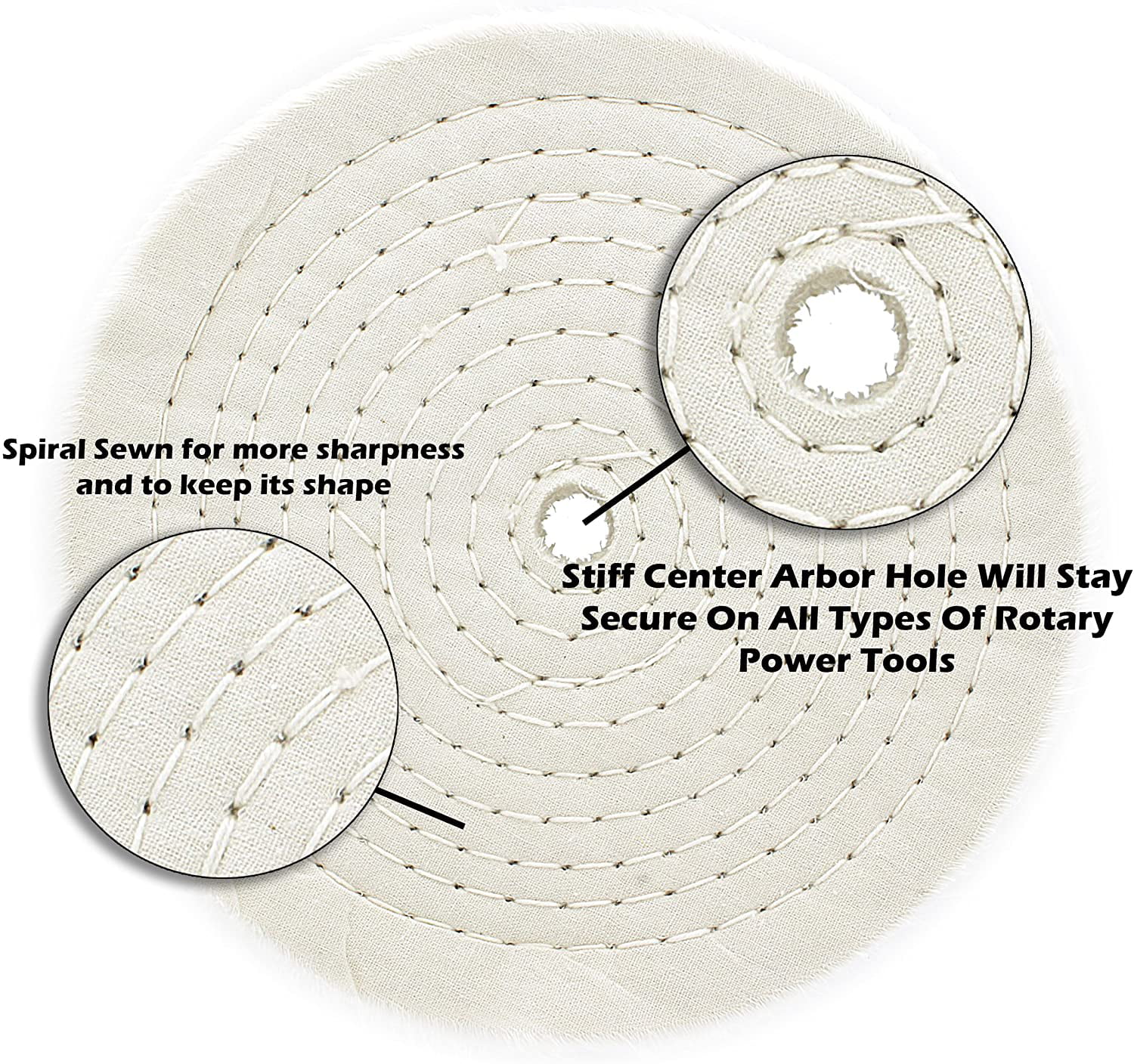 Drixet Rigid 8 Inch Extra Thick Cotton Treated Spiral Sewn Buffing/Polishing Wheel with a 5/8” Center Arbor Hole, 80 Ply 