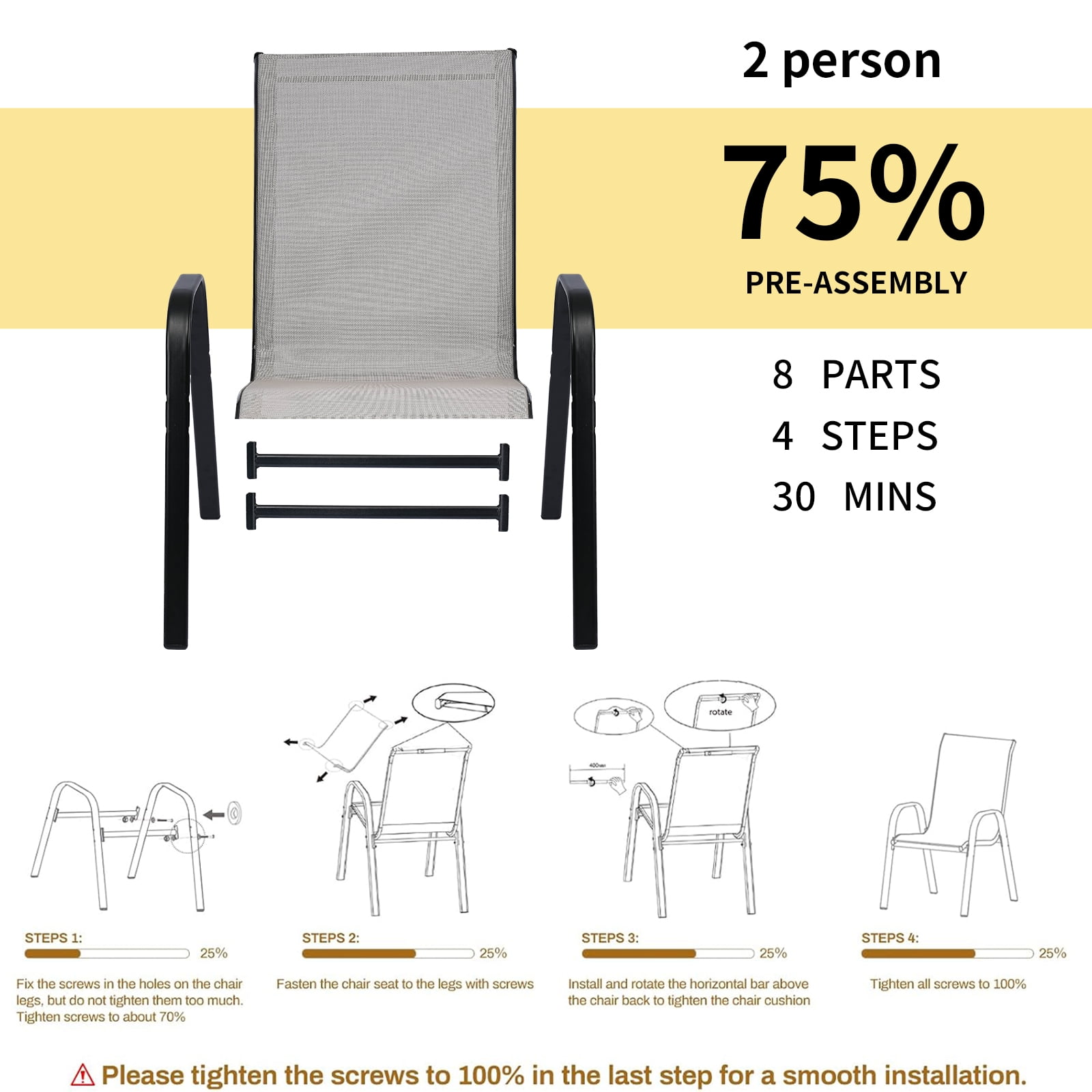 Stackable Outdoor Patio Dining Chairs with Backrest/Armrests for Lawn Garden Balcony Deck Camping-Set of 4 (gray)
