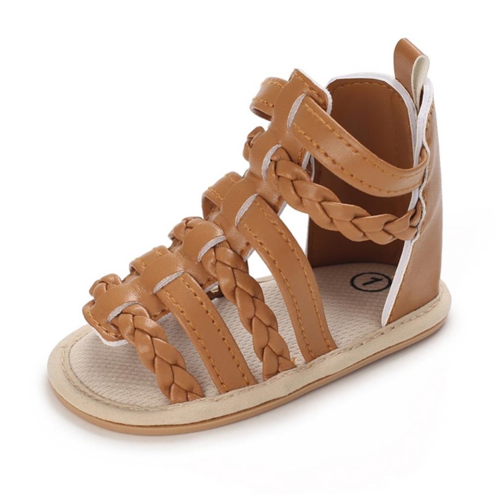 Baby Girls Gladiator Sandals Rubber Sole Infant First Walkers Bow Lace up  Shoes | eBay
