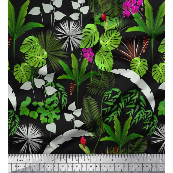 Soimoi Cotton Duck Fabric Orchid,Palm & Monstera Tropical Print Fabric by Yard 42 Inch Wide