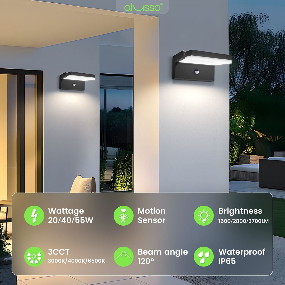 ALUSSO 3WT LED Rotatable Wall Light mit Sensor 3CCT 150°Swivelling Outdoor Lamp