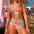 thumbnail image 2 of Conjunto de traje de baño de vendaje con estampado de utilería de acero de cintura alta con abertura sexy para mujer Conjunto de ropa de playa Fridja  nalpqowj51712, 2 of 5