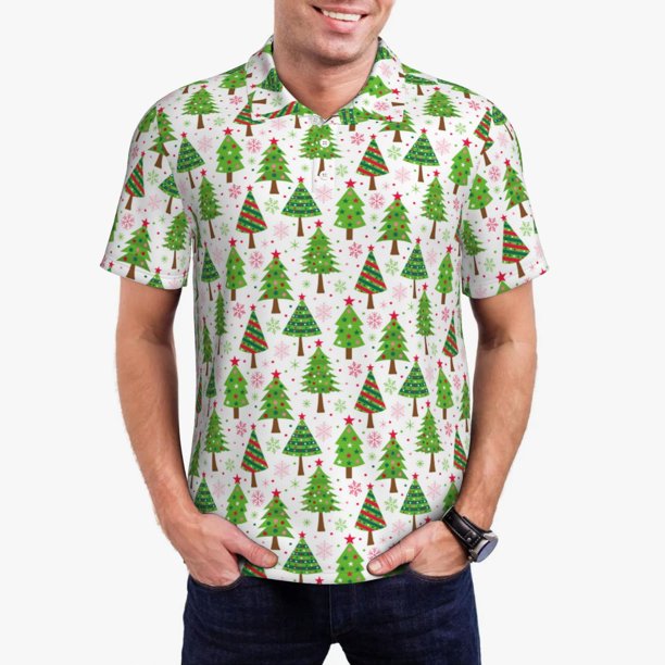 Balery Christmas Trees Camisa Polo de Hombre con Estampado, de Manga Corta y Tejido Medio, Camisa Tipo Golf Polo-Medium