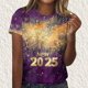 thumbnail image 2 of Camisetas Casuales de Mujer Año Nuevo Impreso Suéter de Manga Corta Cuello Redondo, Top de Moda para el Uso Diario, 2 of 4