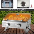 thumbnail image 3 of Barbecue à gaz portable avec 2 brûleurs, max. 20 000 BTU au total, pieds pliants, thermomètre intégré, verrous de voyage, barbecue à gaz propane de table en acier inoxydable pour camping, 3 of 15