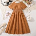 thumbnail image 4 of LIaqionyy Girls Summer Dress Short Sleeve V Neck Flowy Tiered Dresses Kids Casual Daily Party School Midi Dress, 4 of 9