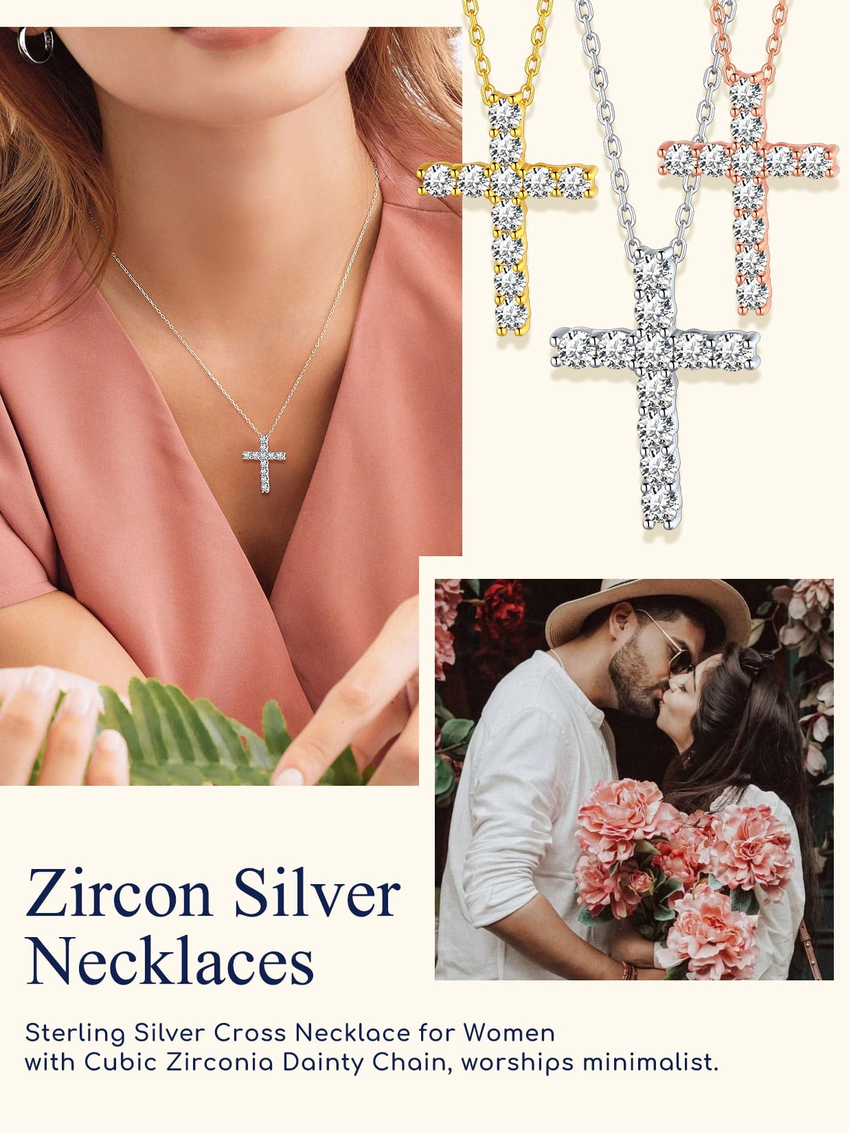Suplight Cross Necklaces for Women, 925 Sterling Silver Faith Pendant with Cubic Zirconia, Jewelry Gift for Women