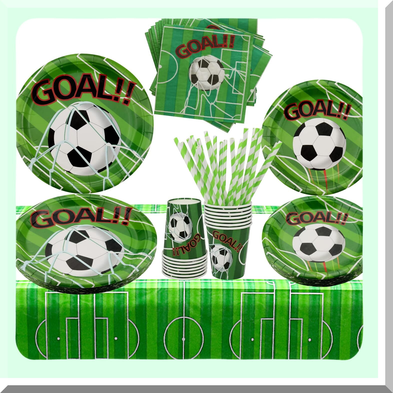 PYAILI Football Vaisselle, Football Decoration Fête Anniversaire Kit, Foot Theme Papier Assiette,Enfant Garçons Football Articles Fête Deco Party