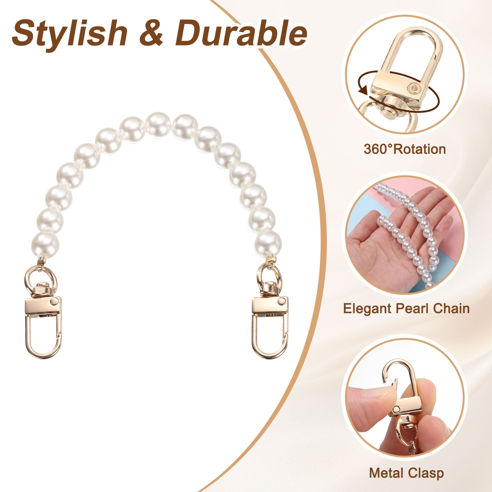 Unique Bargains Imitation Pearl Purse Strap with Swivel Clasp Gold 8"